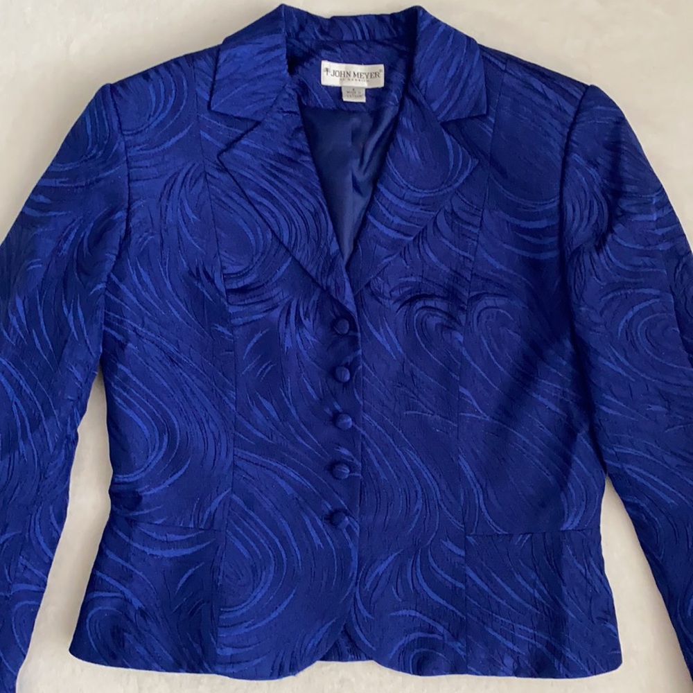 {VTG} John Meyer of Norwich | Metallic Jacquard Jacket Skirt Set Royal Blue (8) - Picture 5 of 16